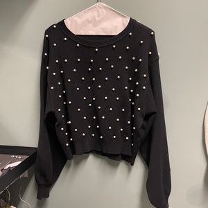 ZARA knit sweater embellished w/ pearls size M